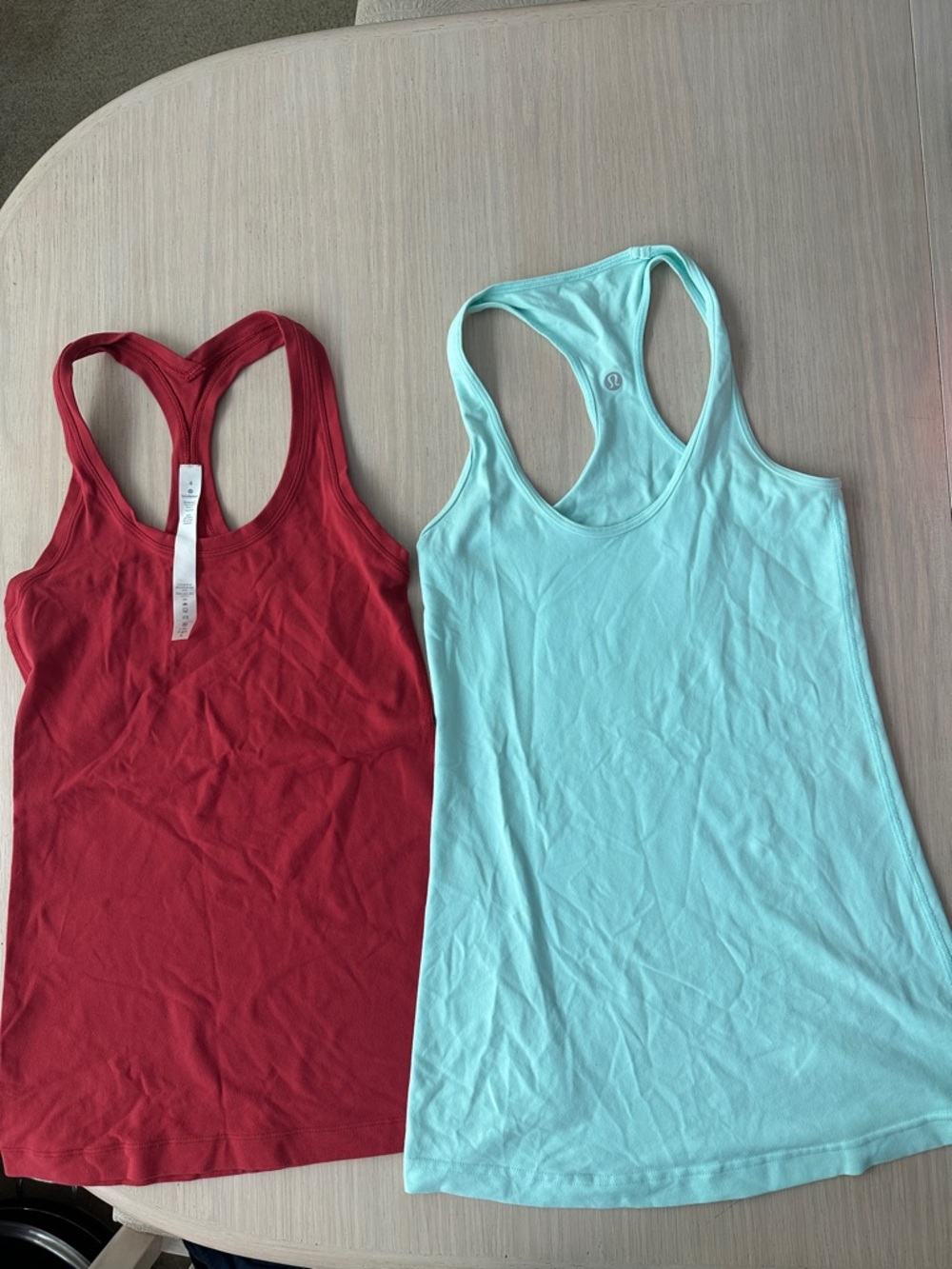 lululemon Racerback set 2 Tank Tops - Aqua and dark orange sz 4